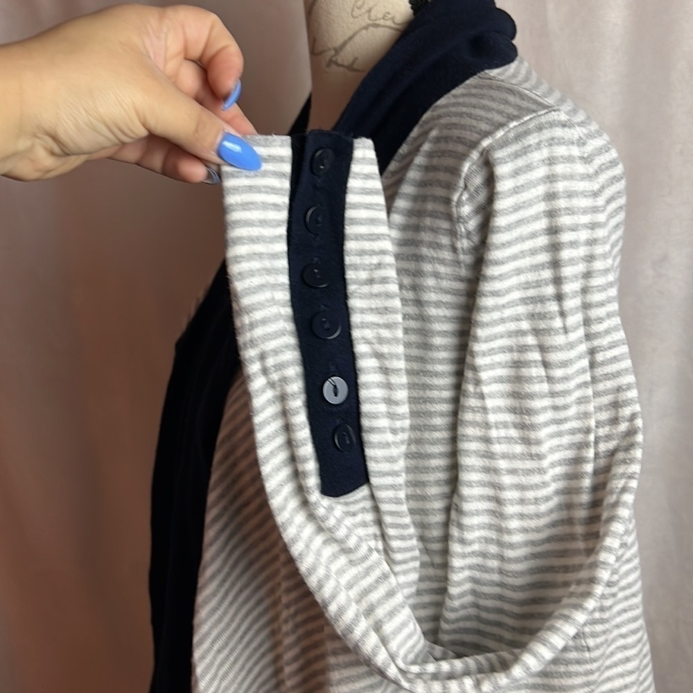 360 Sweater Women's Cotton Silk Navy Blue Cream Cardigan Size S - Picture 5 of 8